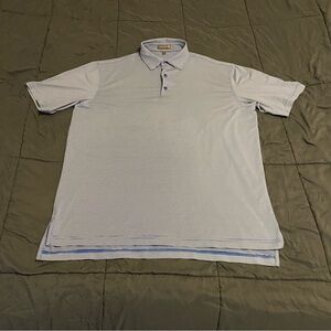 Peter Millar Summer Comfort Mens Polo Shirt Large Blue Stripe Stretch Golf